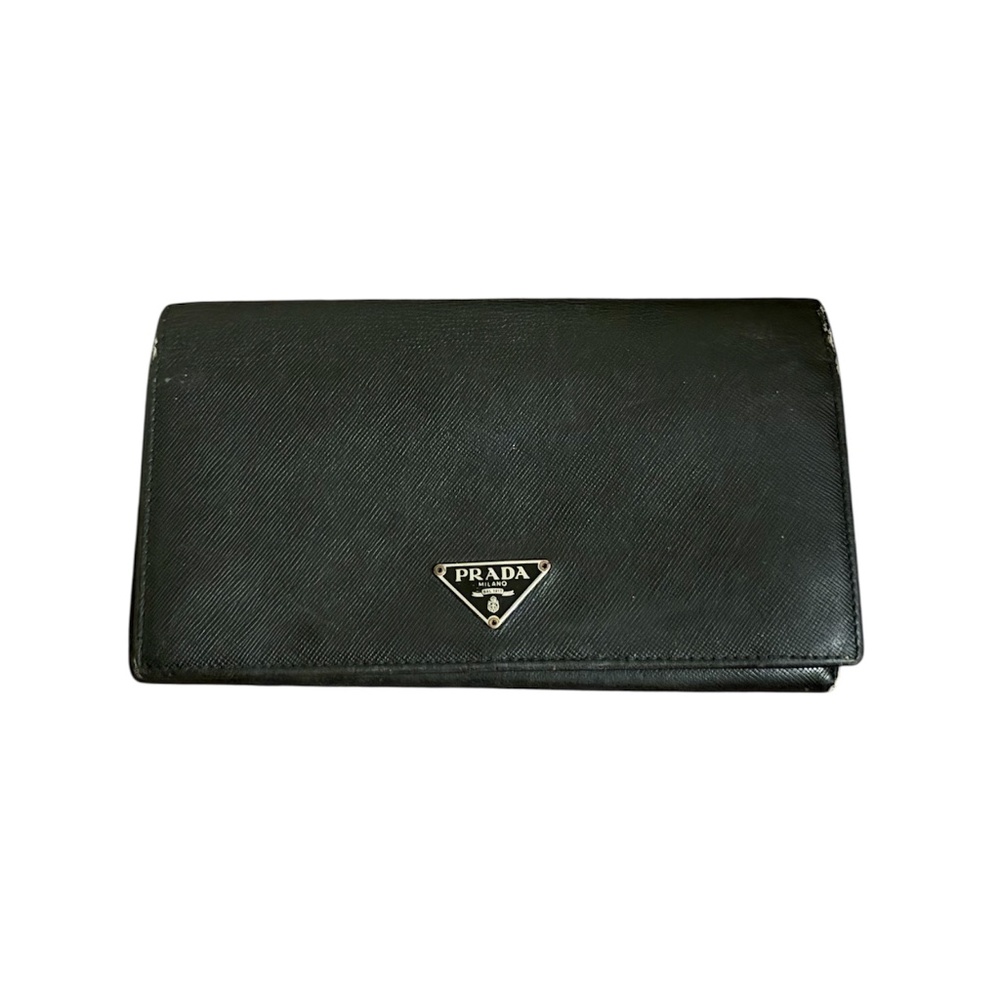 Authentic Prada Large Saffiano Leather Long Flap Large Wallet Black